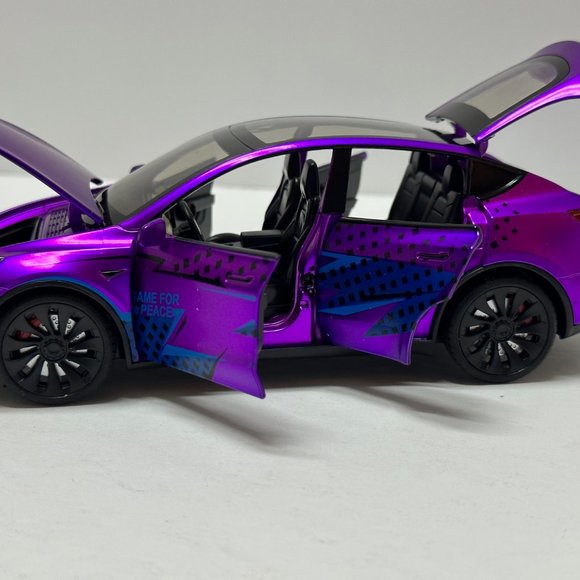 1:24 Tesla Model Y Diecast With Headlight & Taillight LED Purple Game for PEACE - Picture 6 of 9